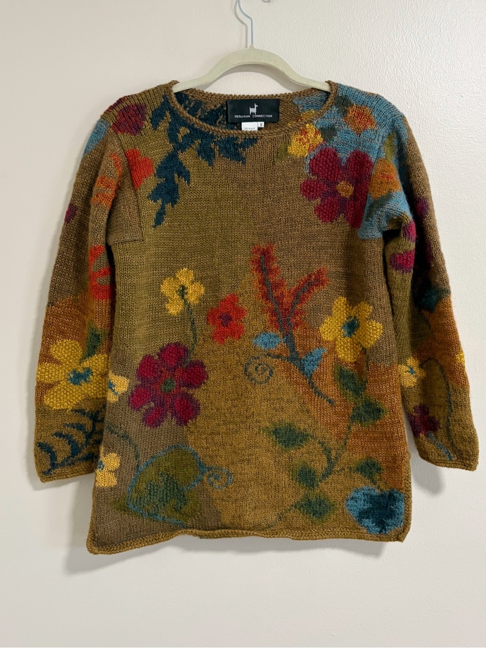 Peruvian Connection Alpaca Wool Floral Knit Sweater Size Small